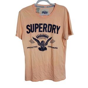 Superdry Premium Trademark Tee Shirt Men's Orange Blue Motorcycle Size Large L